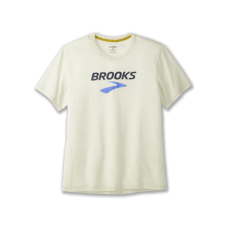 Brooks Distance Graphic Mens Short Sleeve Running Shirt - Heather Honeydew/Legacy/White - Indonesia